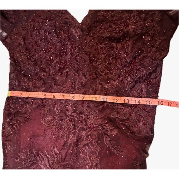 Mac Duggal  Red Embellished Illusion V Neck Long Sleeve Gown, 10, NWT - Picture 8 of 8